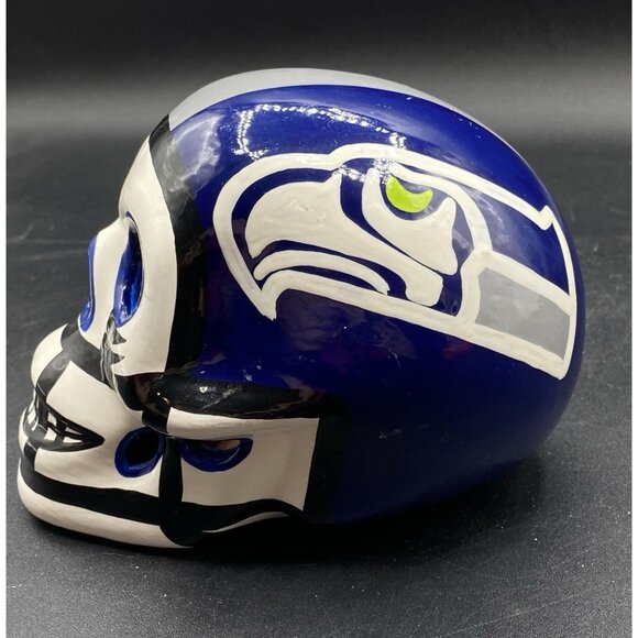 Ceramic Skull Dia de los Muertos Football Helmet Seattle Seahawks Style - Picture 8 of 10
